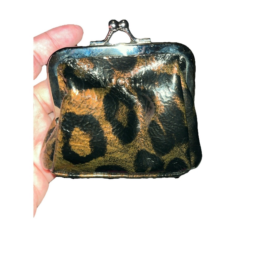 Miche Leopard Print Kisslock Coin Purse Wallet Brown Black.